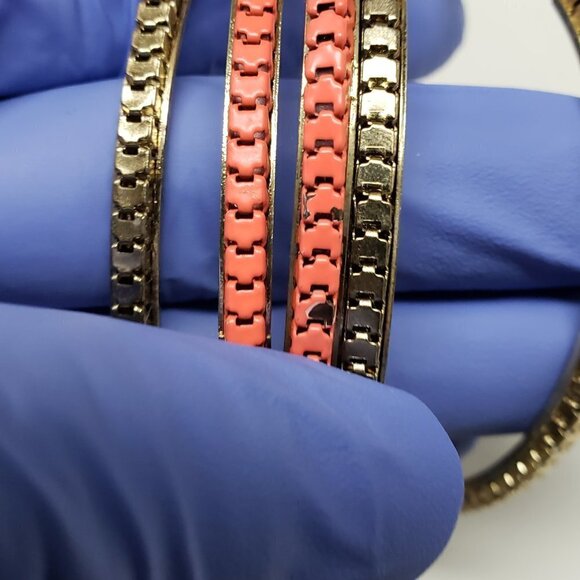 Women's Stunning Set of 5 Gold-tone & Salmon pink Colors Bangle Bracelets - Picture 6 of 8